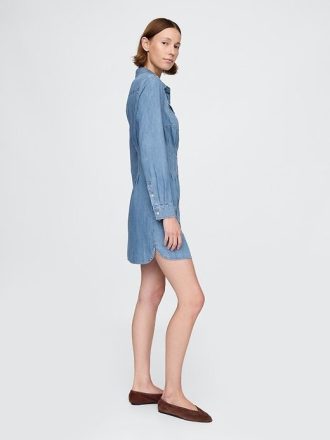 Vestido mini-camisa jeans ocidental