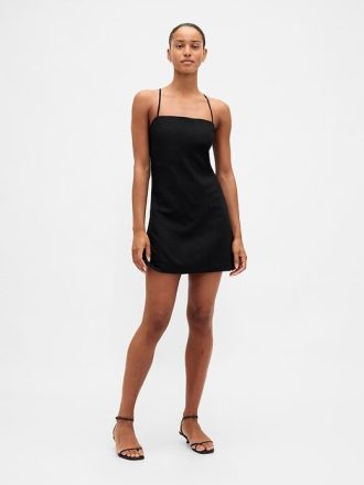 Vestido mini saia-saia em mistura de linho