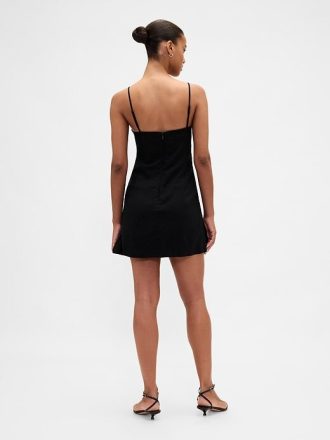 Vestido mini saia-saia em mistura de linho