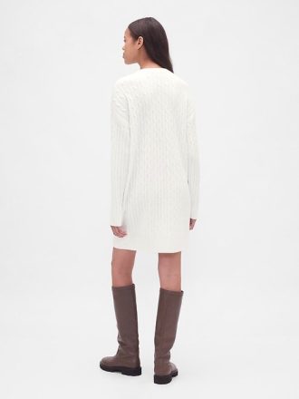 Vestido suéter curto CashSoft em tricô trançado